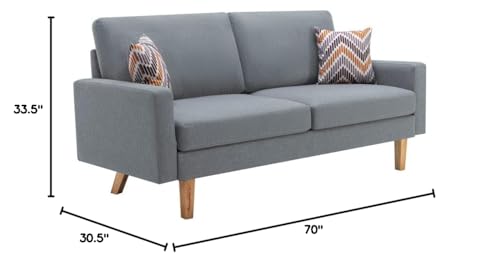 Lilola Home Bahamas Gray Linen Sofa with 2 Throw Pillows